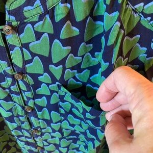 Anthropologie Green and Blue Heart Blouse
